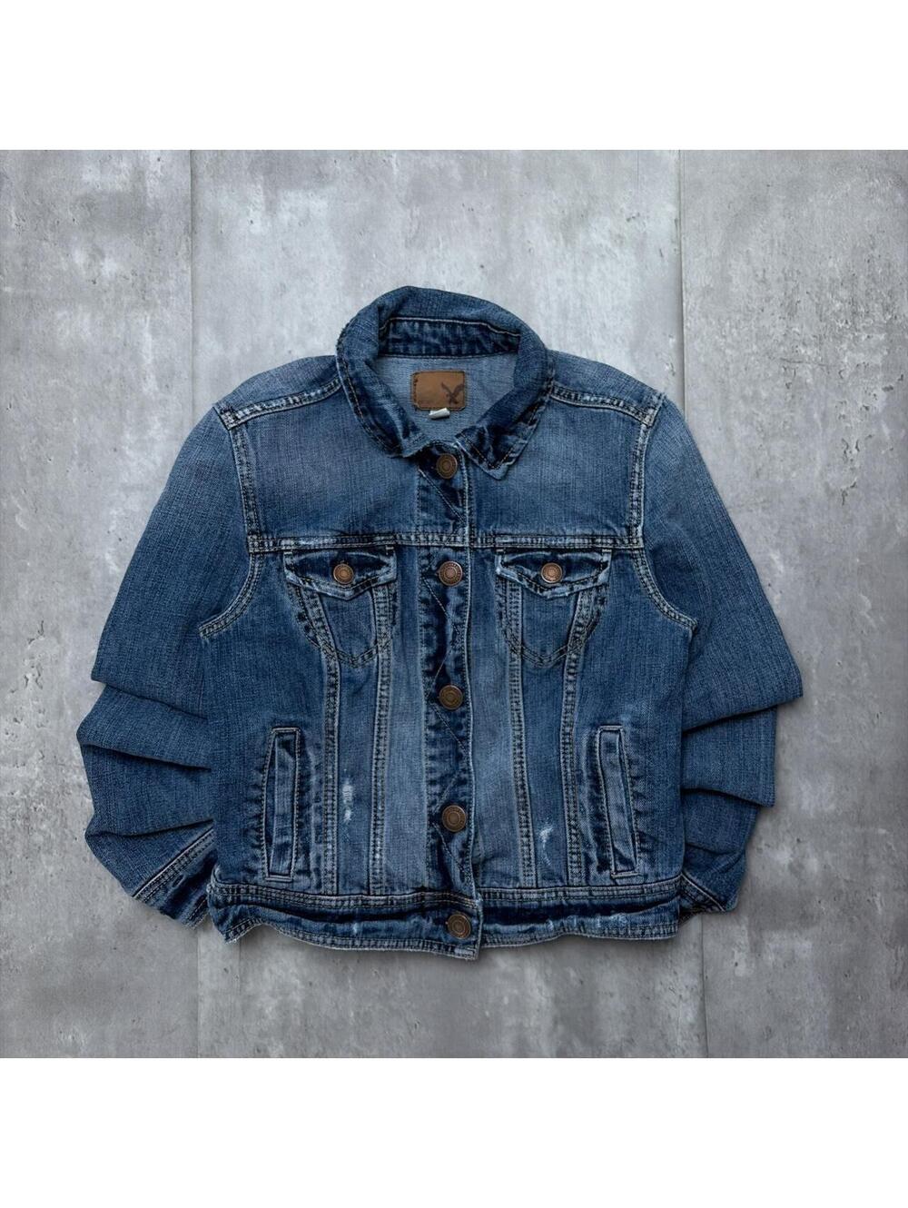 Y2K Blue American Eagle Grunge Denim Trucker Jacket